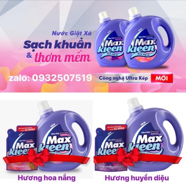 Nước Giặt Xả MaxKleen 2,4kg tặng Túi nước giặt xả 600g