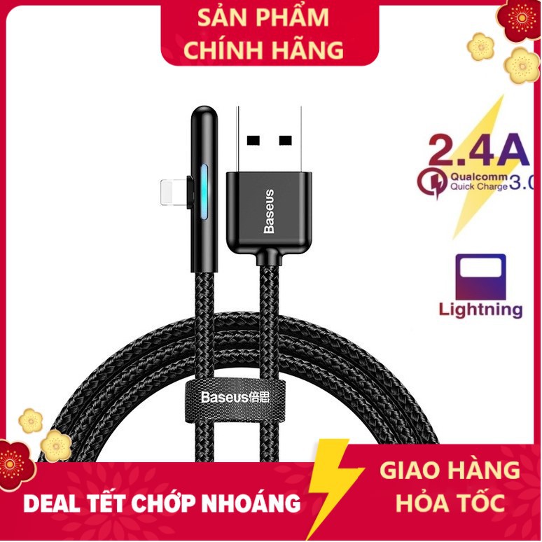 Cáp Vuông sạc nhanh Baseus 2.4A thiết kế bền đẹp tiện dụng cho iPhone XS Max XR X 8 7 iPad - Hàng chính hãng Có đèn led