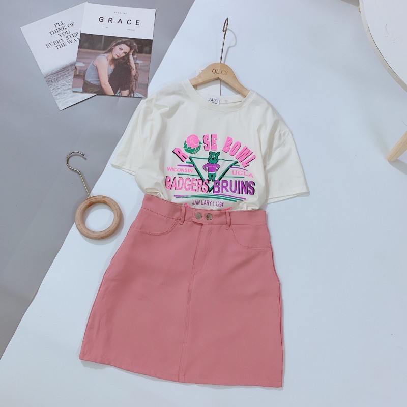[Mã WASTCOOL giảm 15% tối đa 50K đơn 99K] BNU63 - SET ÁO PHÔNG CHỮ + CHÂN VÁY HỒNG NỮ | BigBuy360 - bigbuy360.vn