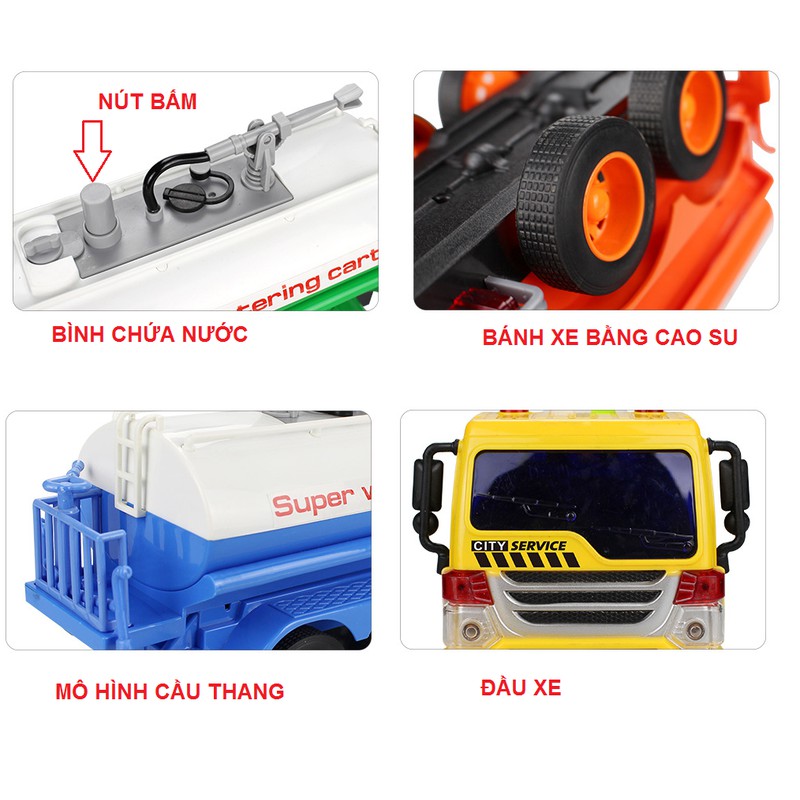 Ô tô chở nước có vòi phun được nước thật đồ xe đồ chơi trẻ em chạy đà có âm thanh và đèn