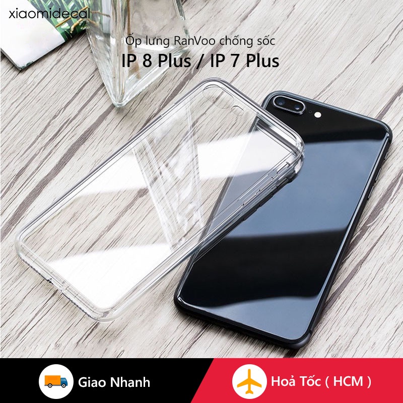 Ốp lưng RANVOO, iPhone 8 plus/ 7 plus, Mặt lưng kính cường lực dày 2mm, Viền cao su