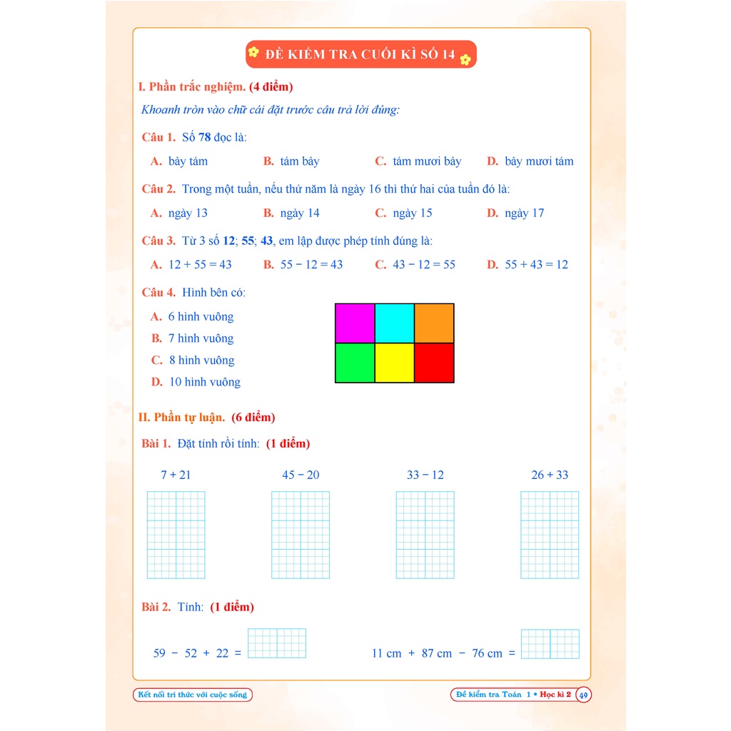 Sách - Đề kiểm tra TOÁN 1 học kì 2 (Kết nối tri thức với cuộc sống)