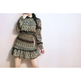 Đầm họa tiết bo thun xoè đuôi cá
