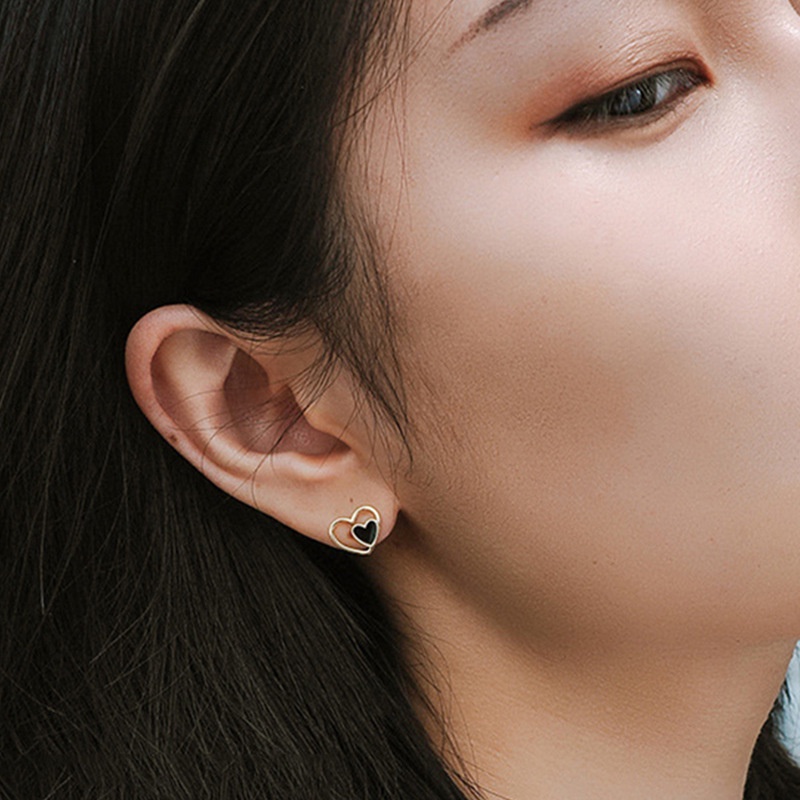 Khuyên Tai Hình Trái Tim Hai Màu Thời Trang Cho Nữ