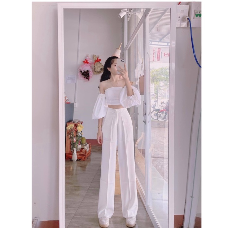 Khóa Giữa, Quần Ống Rộng Suông lưng cao khóa trước 1 khuy Chất Vải Tuyết Mưa cao cấp  Cạp cao mã_KL666