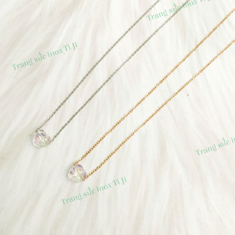 Dây chuyền nữ inox xỏ hạt pha lê trái tim - đẹp không đen, không gỉ sét