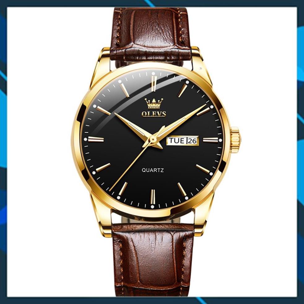 Đồng hồ nam OLEVS Nhật Bản,Chống nước,Chống Xước,Đồng hồ chạy pin,dạ quang,Dây da cao cấp,BH 12th