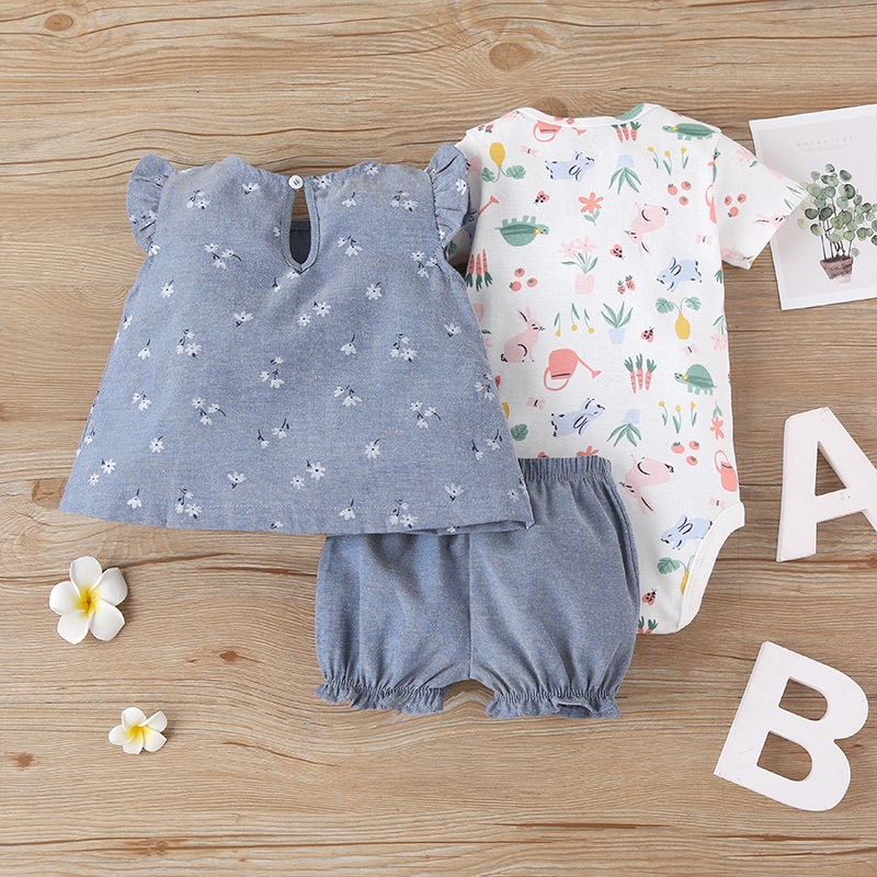 Combo bộ đồ bé gái 3-24 tháng tay ngắn bodysuit liền thân quần đùi set mùa hè thời trang cho bé trẻ em sơ sinh