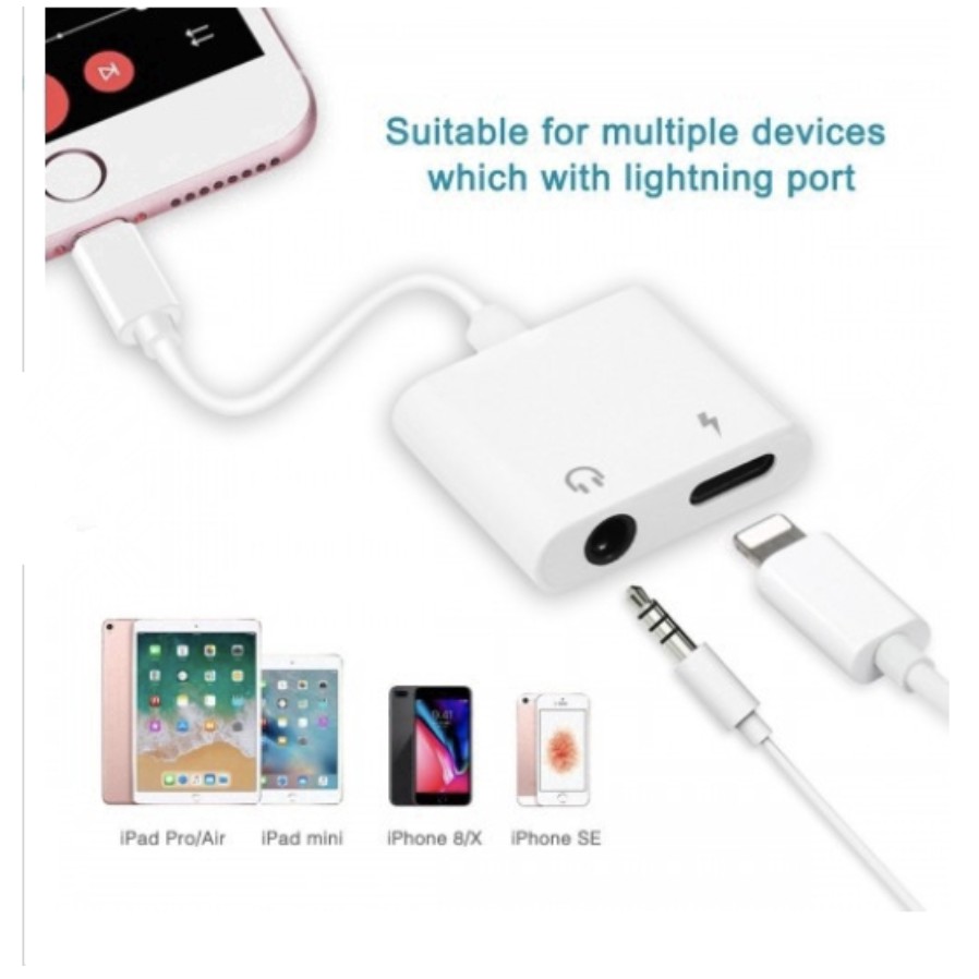 Cáp JACK Chuyển Đổi Lightning Sang 3.5mm và nguồn sạc chia cổng iphone 2 Trong 1 cả sạc và tai nghe cùng 1 lúc