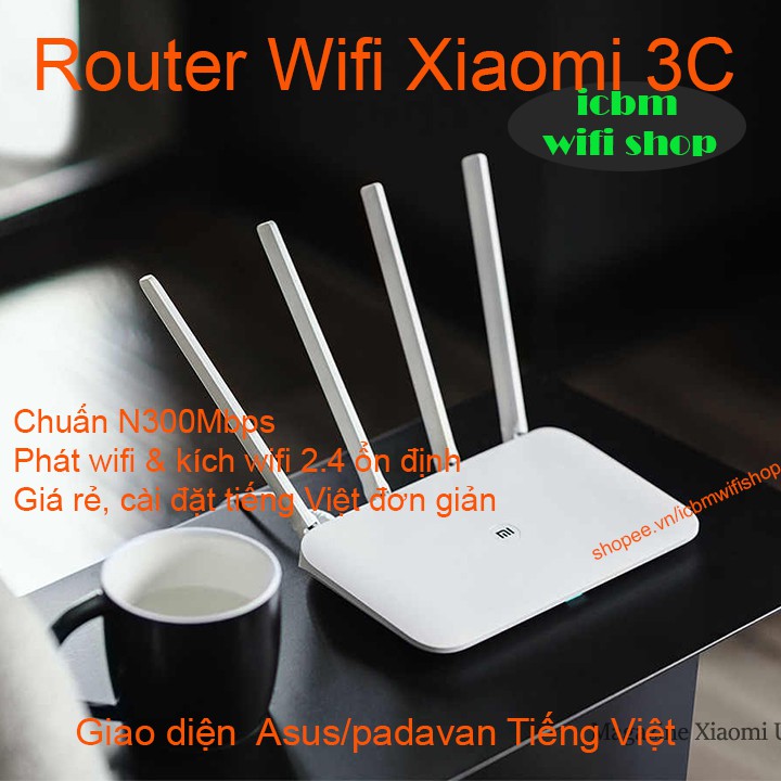 Kích sóng repeater wifi Xiaomi Mi 3C chuẩn N 300Mbps,  Tiếng Việt Asus/padavan