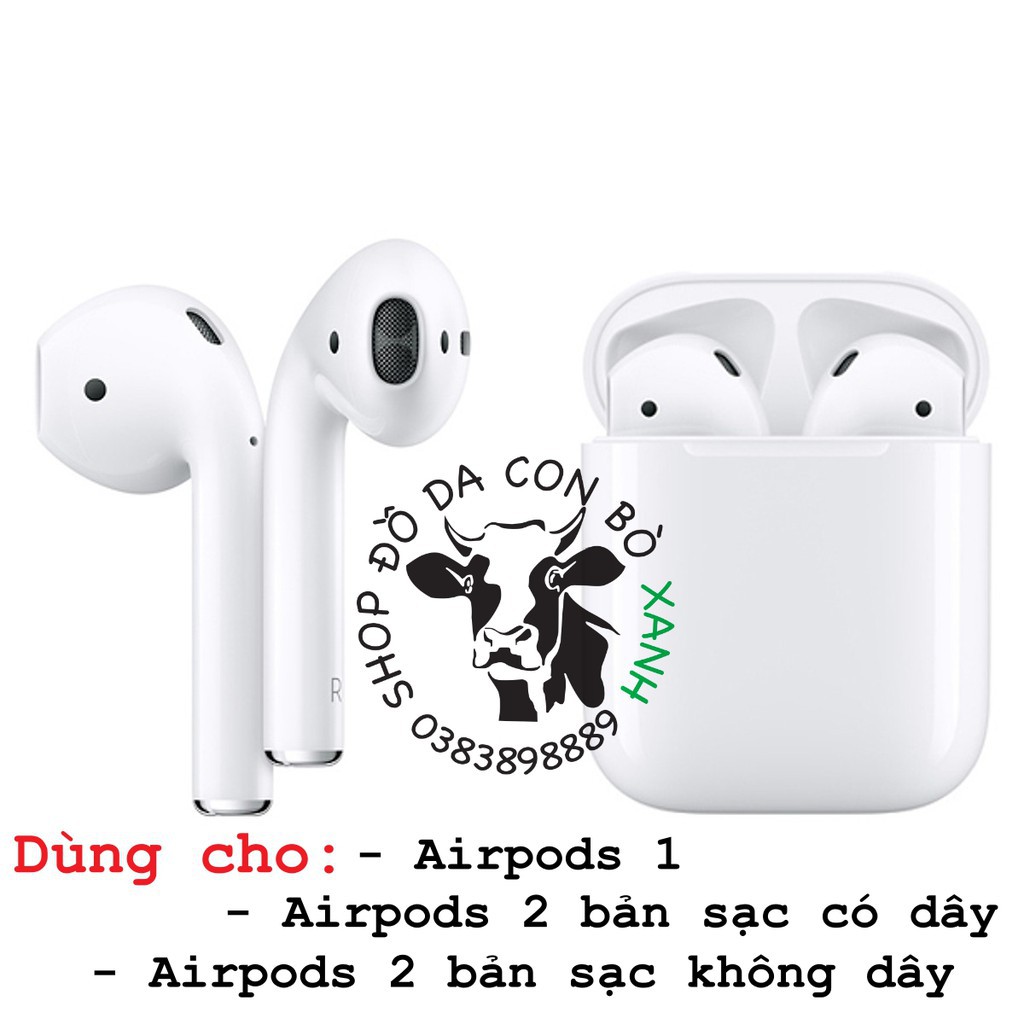 Vỏ da bảo vệ hộp sạc tai nghe Bluetooth Apple airpods 1,2 da thật handmade