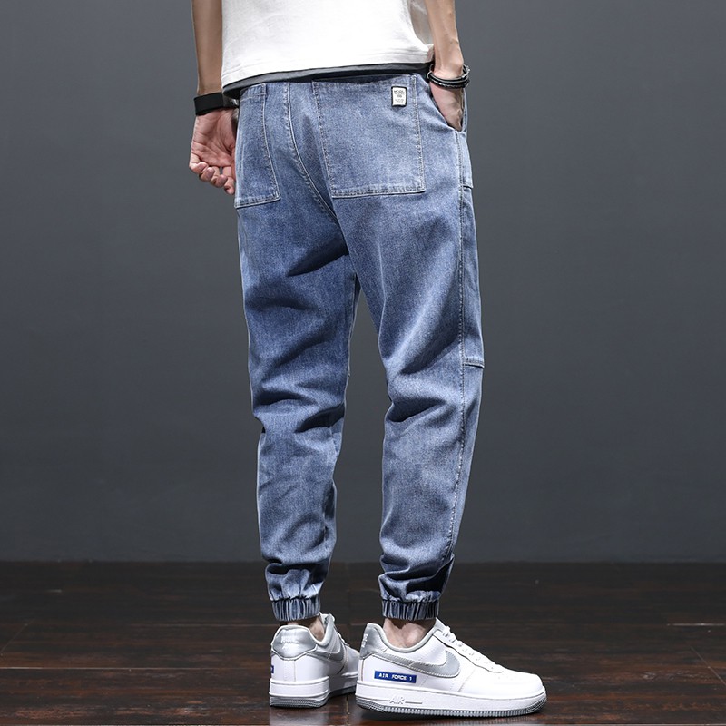 Y6601 - Quần jean jogger nam xuân thu họa tiết ngang gối