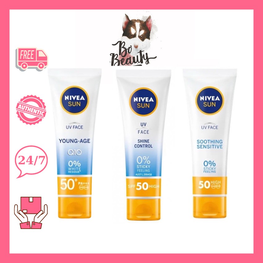 KEM CHỐNG NẮNG NIVEA SUN UV FACE SOOTHING SENSITIVE , YOUNG AGE , SHINE CONTROL SPF50