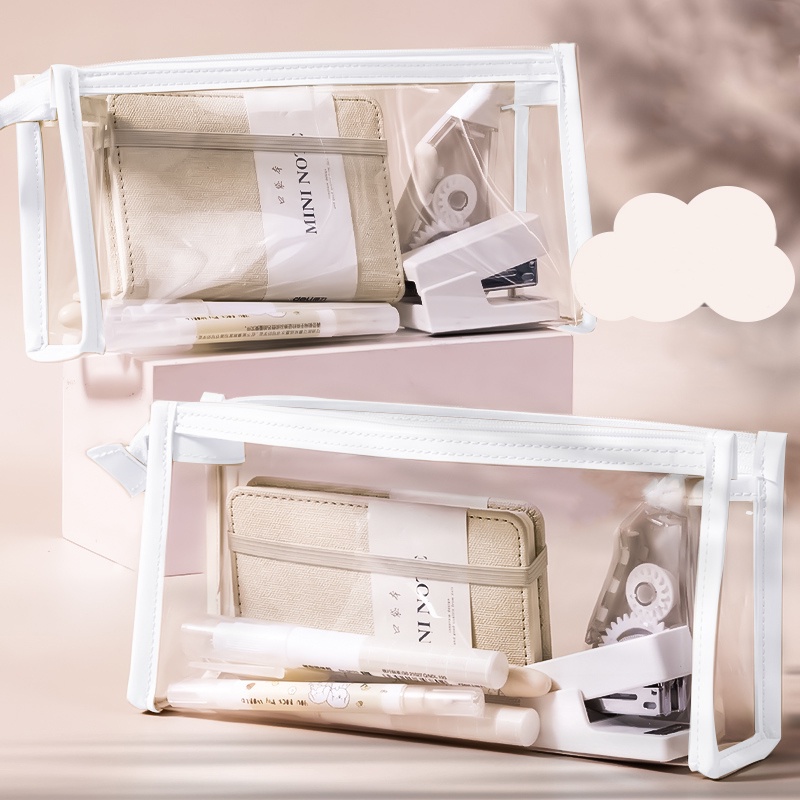 Túi Đựng Bút Bằng TPU Trong Suốt Chống Nước Hình Tam Giác Khung Màu Morandi C6645