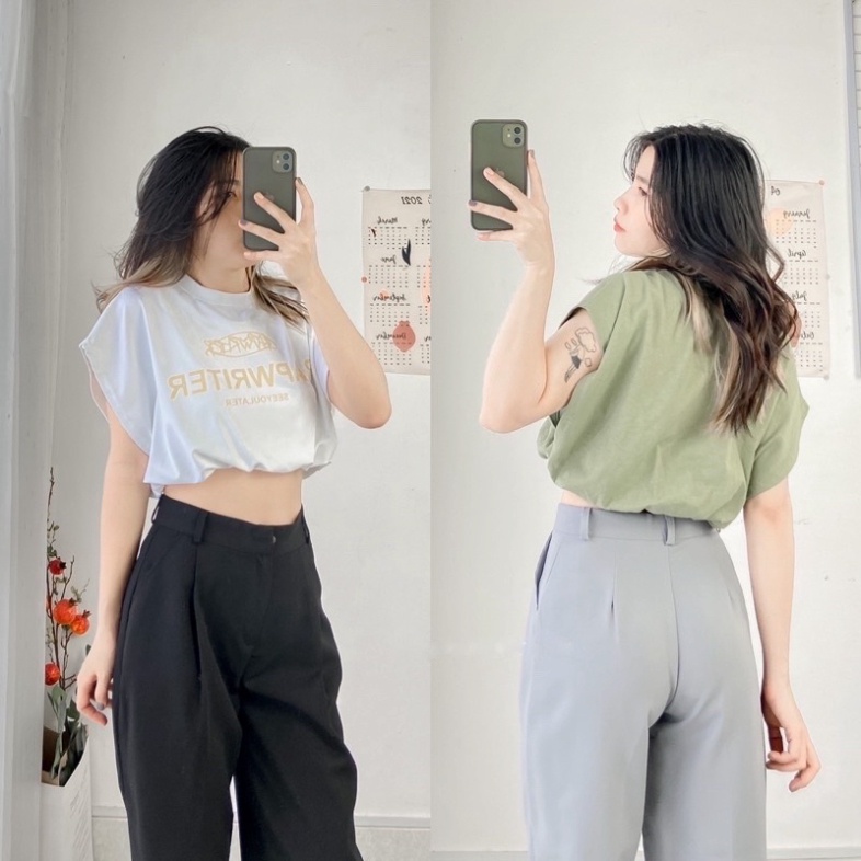 Quần tây baggy ống rộng lưng cao - Quần vải công sở chất tuyết mưa dày dặn phối áo mặc đi học đi làm_QD008 ulzzang nữ tí