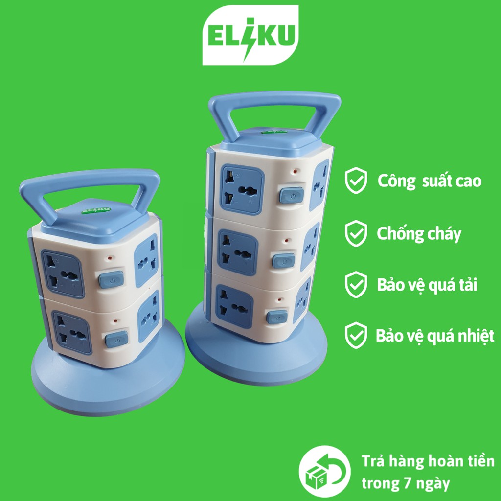 Ổ cắm điện nối dài hình trụ 8 lỗ, 12 lỗ có công tắc, bảo vệ quá tải 10A 2500W chống cháy nổ