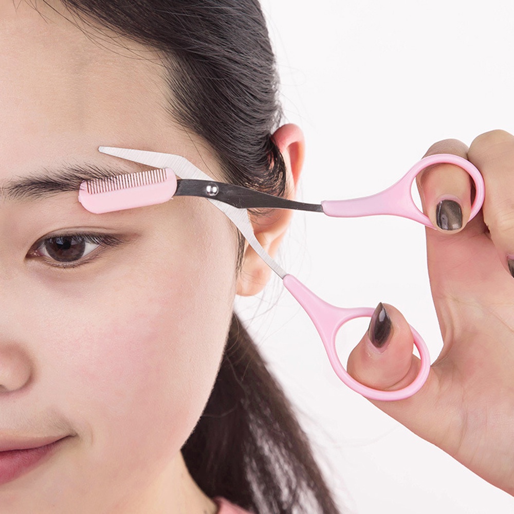Kéo Cắt Tỉa Lông Mày Màu Hồng Kèm Lược Tiện Dụng Chất Lượng Cao