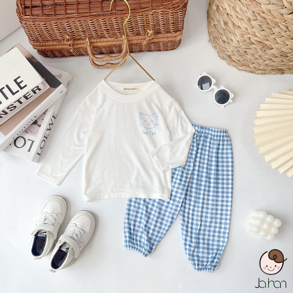 Bộ Dài Tay Cho Bé Trai, Bé Gái Minky Mom Vải Thun Lạnh Quần Alibaba Caro, Bộ Quần Áo Thu Đông Cho Bé DT-CARO1