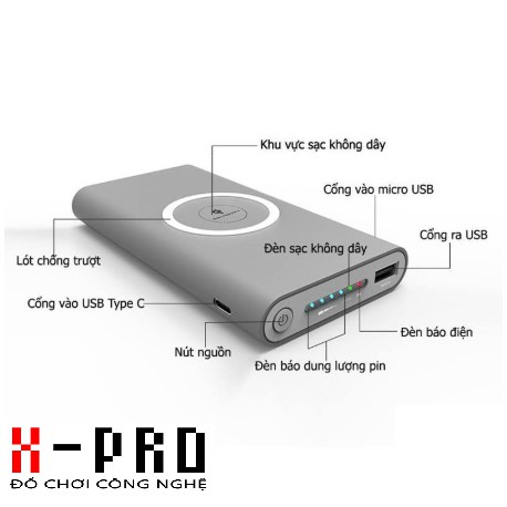 Sạc Dự Phòng Không Dây Chính Hãng WIRELESS CHARGEQI, Dung Lượng 10000mAh