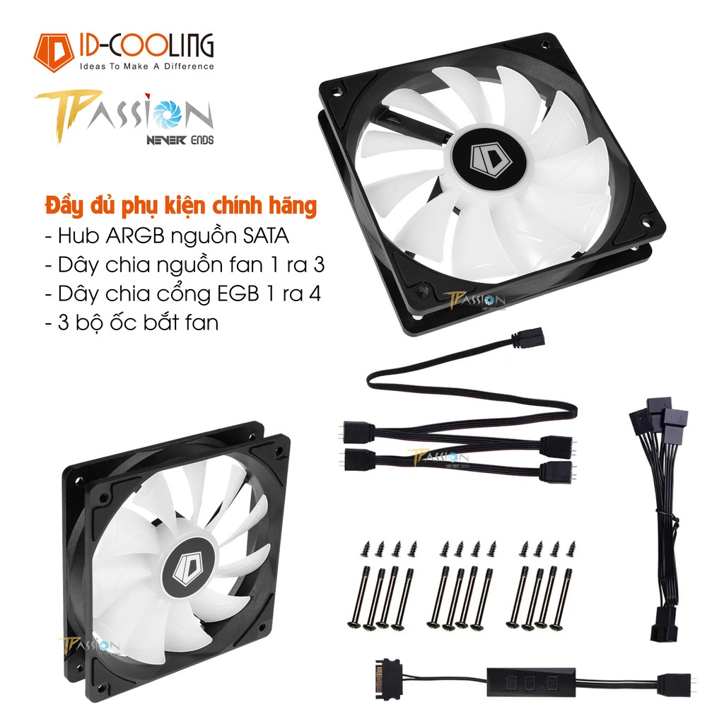 Bộ 3 quạt fan case ID-Cooling XF-12025 ARGB TRIO | SNOW EDITION - Tản nhiệt tốt, sức gió cao, LED ARGB rainbow tuyệt đẹp