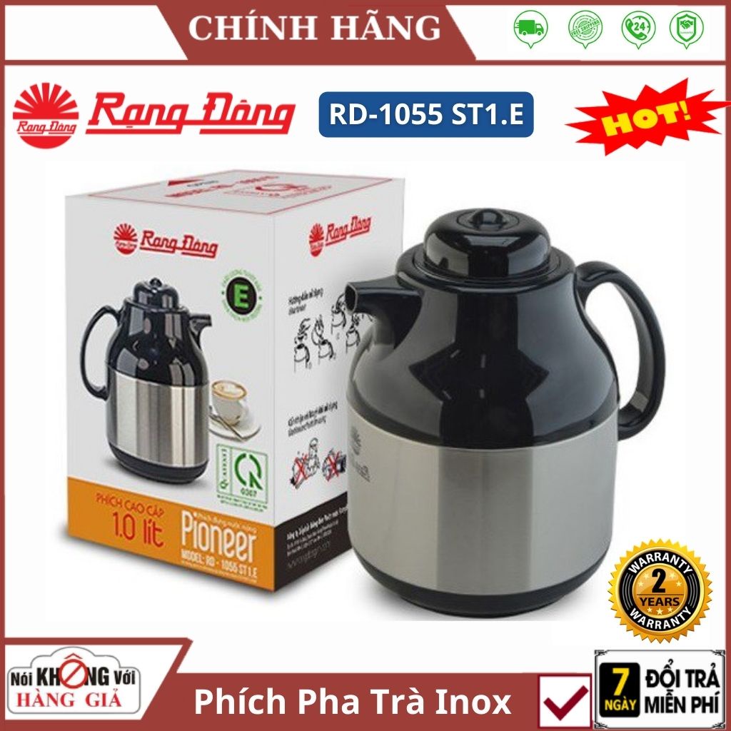 Phích pha trà giữ nhiệt Rạng Đông RD-1055 ST1.E 1 lít - Bình pha trà , chè , cafe , ấm có lõi lọc , lõi inox giữ nhiệt