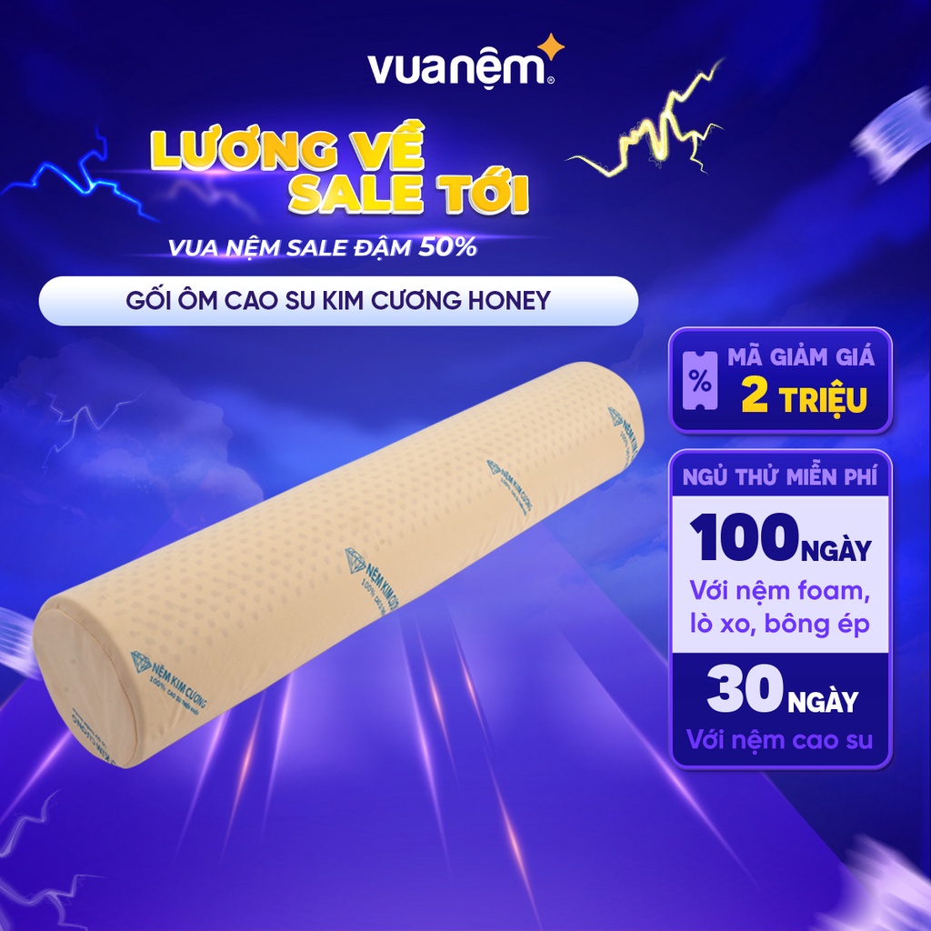 Gối ôm cao su thiên nhiên Kim Cương Honey 20x100cm đàn hồi cao thoáng khí êm ái phân phối bởi Vua Nệm