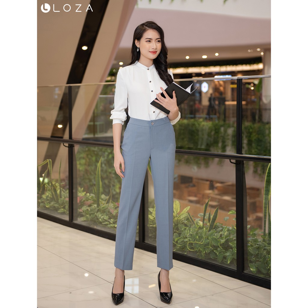 [Mã FASHIONMALLT4 giảm 15% đơn 150k] Áo sơ mi trắng cổ trụ-LOZA LS1468