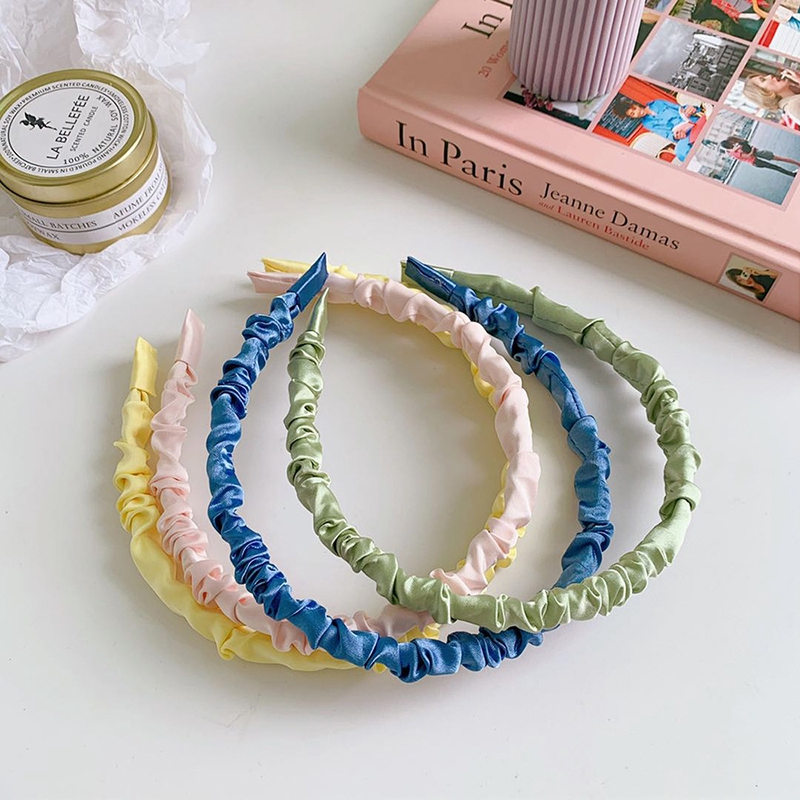 Băng đô cài tóc phối vải phi bóng màu trơn đơn giản hợp thời trang