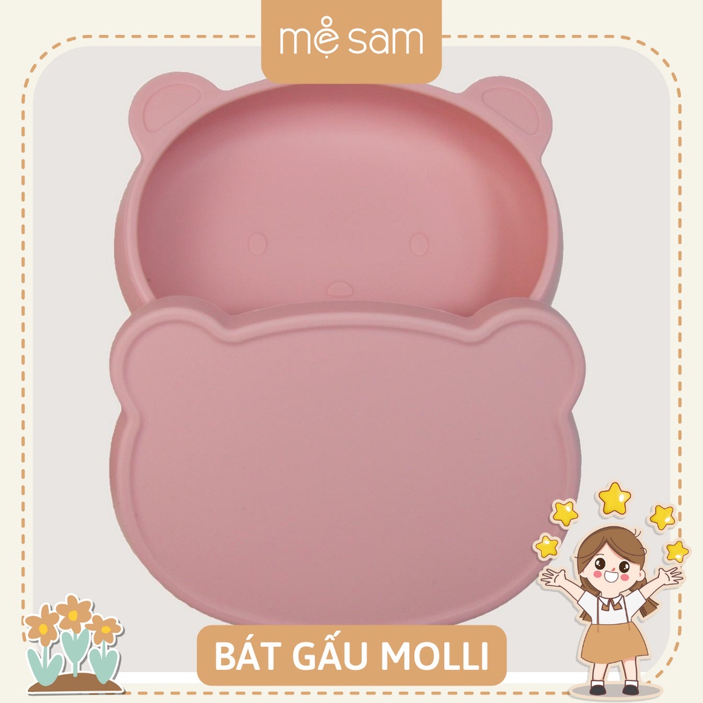 Bát ăn dặm silicon gấu molli kèm nắp