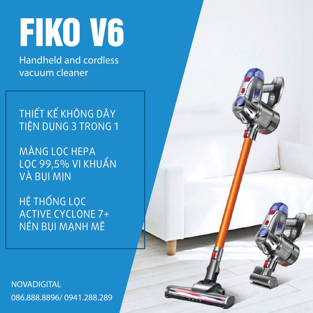 Lõi lọc HEPA dành cho máy hút bụi cầm tay không dây Fiko V6 - hút giường đệm sofa xe hơi với lực hút mạnh