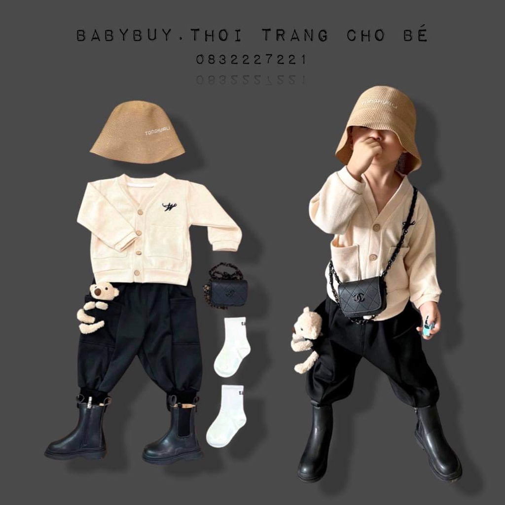 QUẦN BÉ TRAI , QUẦN CHO BÉ DÁNG DÀI MAÙ ĐEN CÓ CHÚ GẤU Ở TÚI