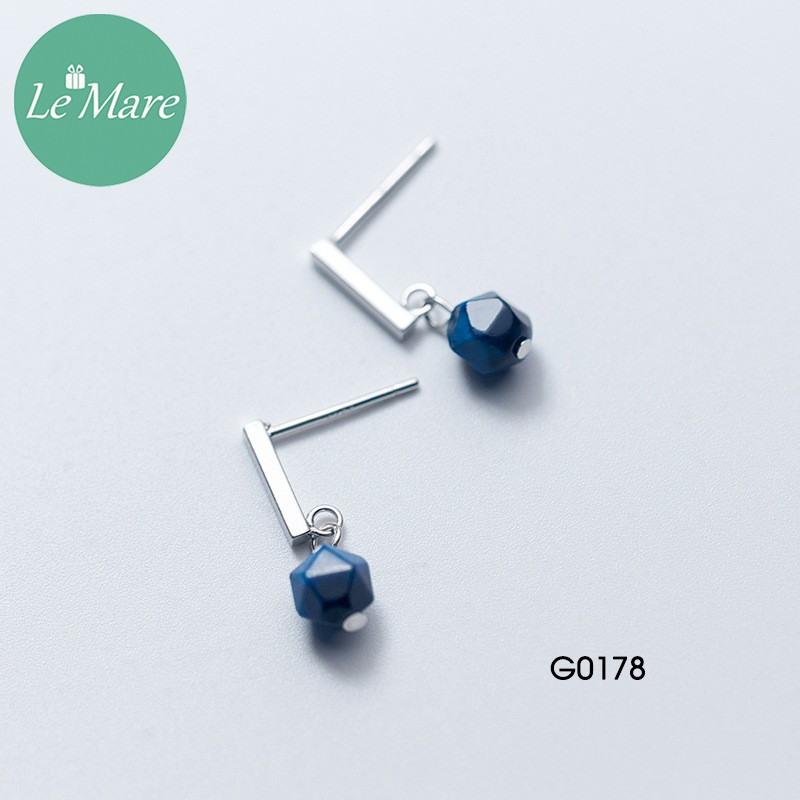 Khuyên thanh thả khối đá vuông G0178 - Lemare Silver