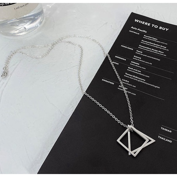 Dây Chuyền Tam Giác Đôi Màu Bạc Đơn Giản Punstore Phong Cách Hàn Quốc Thép Titan Không GỈ - Vòng Cổ Doe68 Chain