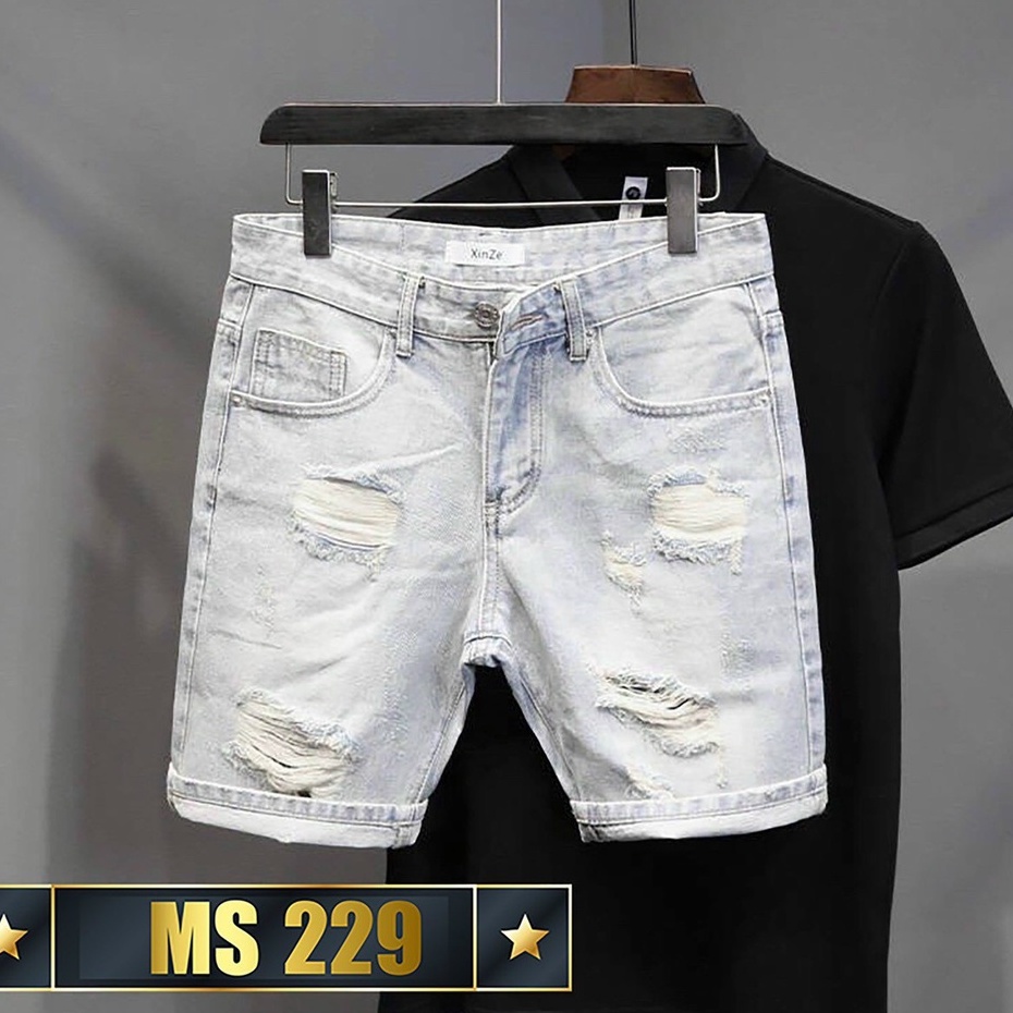 Quần short jean nam màu xanh chất demin - quần bò lửng nam co giãn thời trang cao cấp Luty_shop90 ms223