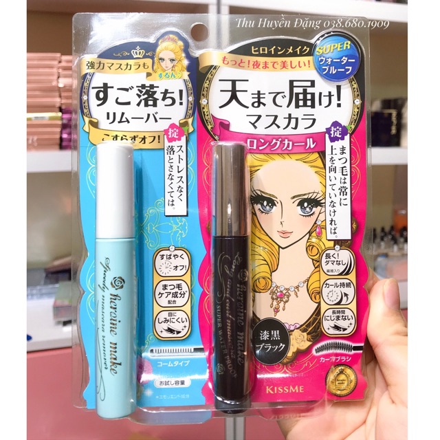 Set Mascara & Tẩy Trang, Kẻ mắt Kissme Heroine Make Long & Curl Mascara, Smooth Liquid Eyeliner