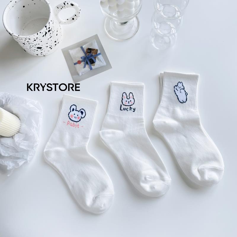 Tất trắng cao cổ nam nữ chất đẹp cotton hình con vật Cute Krystore TC27