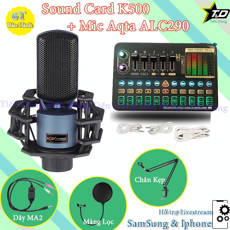 Combo mic livestream karaoke Aqta ALC290 và sound card K500 có bluetoo