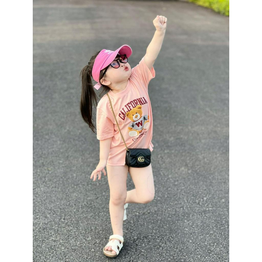 Áo thun gia đình gấu W cali đỏ cho bé, áo phông trẻ em unisex Samy Kids