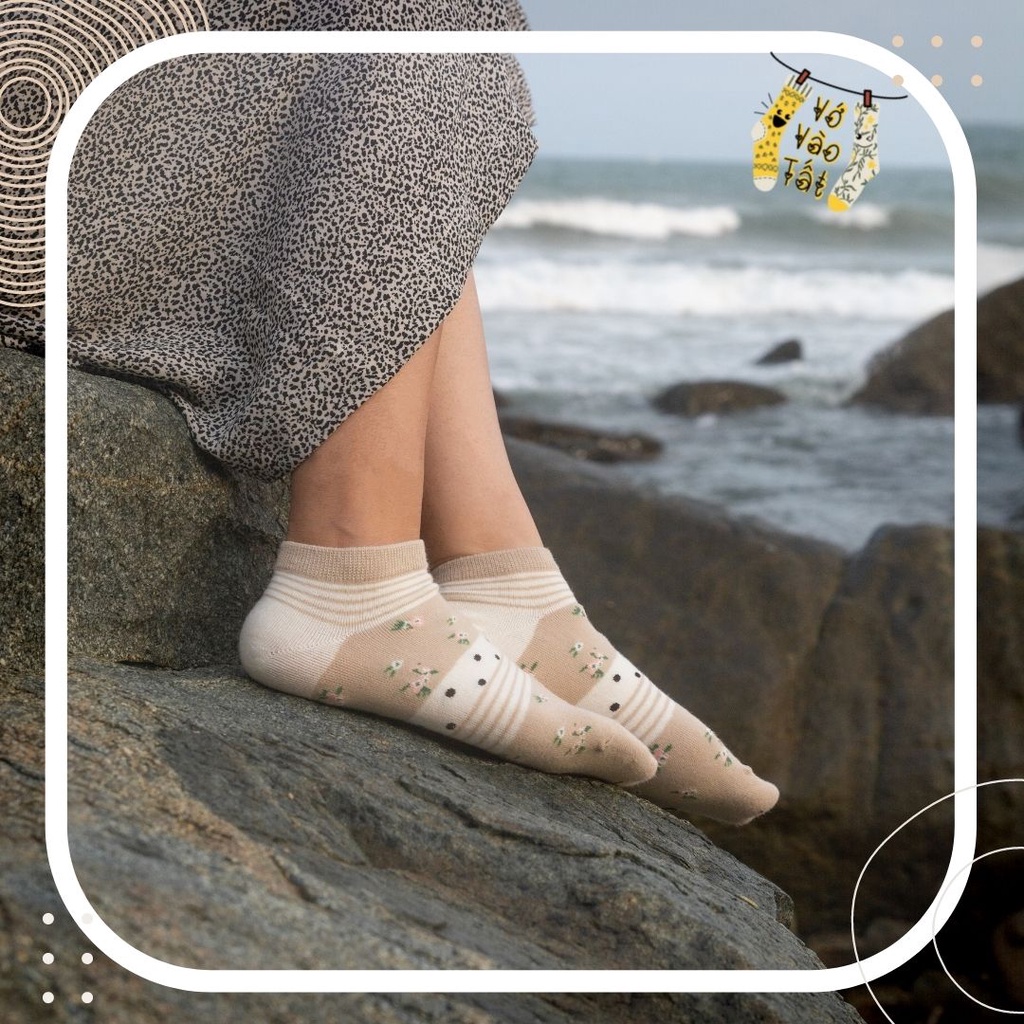 TẤT VỚ NỮ CỔ NGẮN NÂU KEM VINTAGE