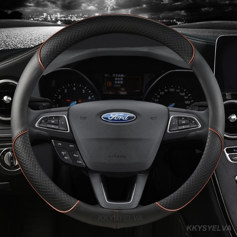 Vỏ Bọc Vô Lăng Xe Hơi Bằng Da 15 inch/38cm Cho Ford Ranger Fiesta F-150 Everest Mustang Kuga EcoSport Escort Escape