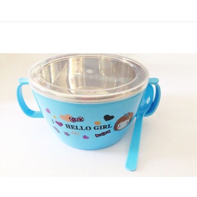 Bát bột inox , âu mỳ inox cách nhiệt tặng kèm thìa siêu yêu