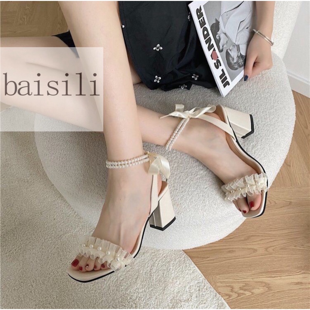 GIÀY CAO GÓT BAISILI - GUỐC NỮ QUAI NGANG NHÚM BÈO - GIÀY THỜI TRANG HỞ HẬU NỮ TÍNH 7 PHÂN BG220717