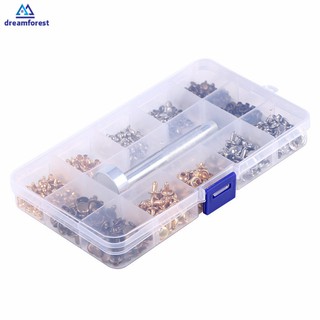 DF 240Pcs/Set Leather Rivets Double Cap Rivet DIY Leather Bag Belts Metal Studs with Fixing Tools