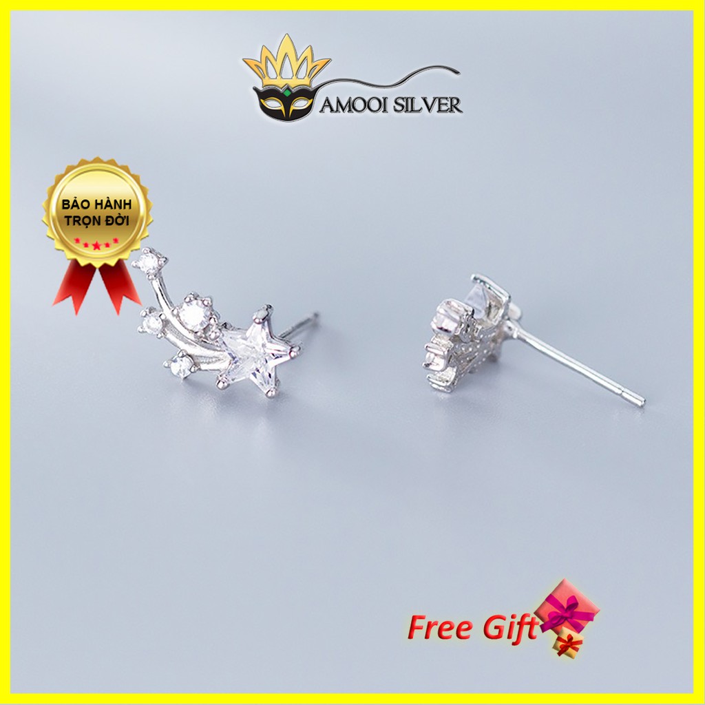 Bông Tai Bạc Nữ Vành Cánh Ngôi Sao Chui Gài - Hoa Tai Chuẩn Bạc S925 - Khuyên Tai Bạc S925 - AMOOI SILVER