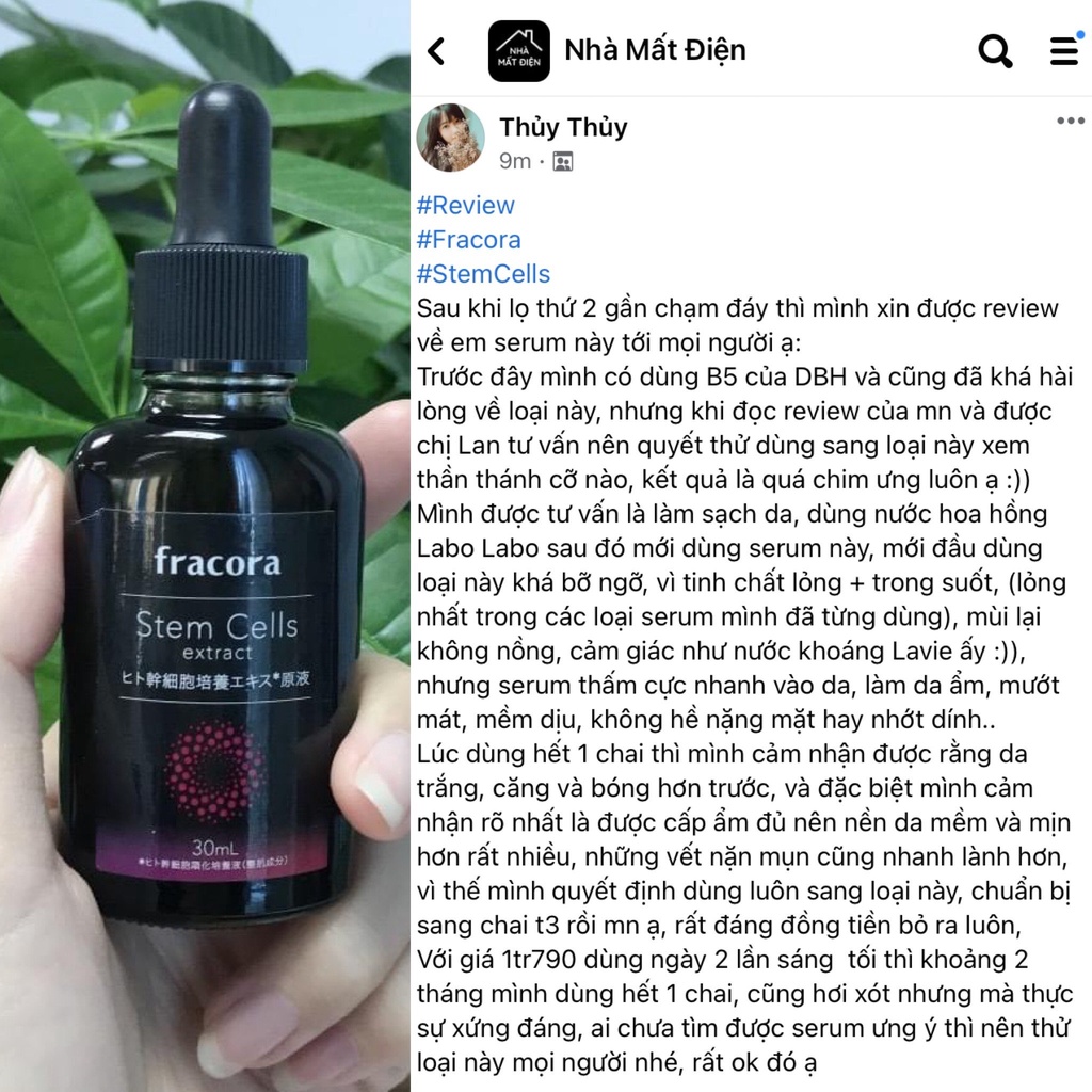 Serum Tế Bào Gốc Fracora Hitokan Nâng Cơ, Dưỡng Trắng, Căng Bóng, Phục Hồi Chuyên Sâu 30ml