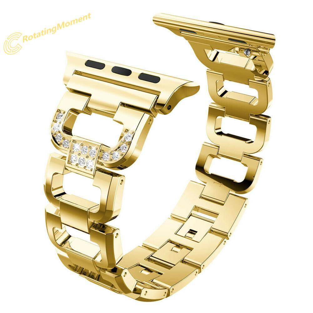 ༺Ro༻  Stainless Steel Strap 38mm D-Shaped Rhinestone Band for Apple Watch 1/2/3