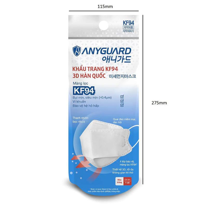 Khẩu trang cao cấp ANYGUARD KF94 Anti Pollution 3D Face Mask (1 gói 1 cái)