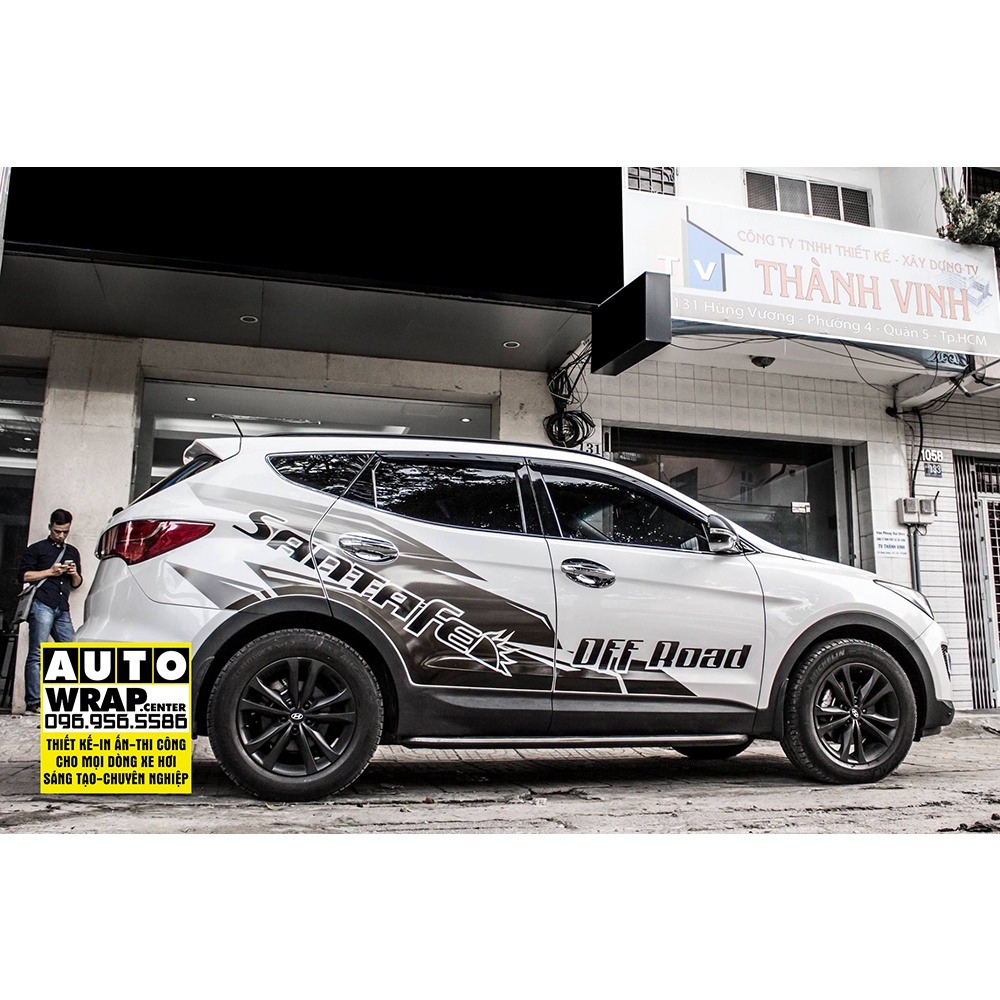 Tem họa tiết xe Santafe OffRoad - Tem họa tiết ô tô Hyundai, tem dán sườn xe thể thao