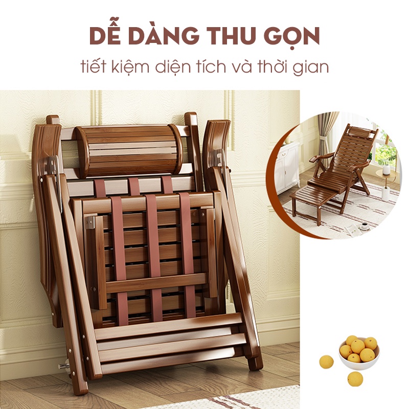 Ghế gấp gọn nằm thư giãn, đọc sách, xem phim, phòng khách chất liệu gỗ+tre noithatcaocap86