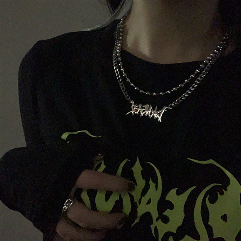 Vòng Cổ Phối Mặt Khắc Chữ Phong Cách Gothic Thời Trang